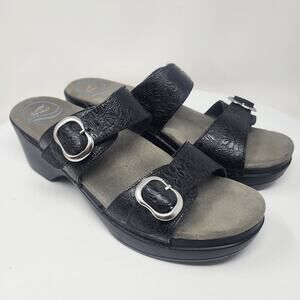 Dansko Sophie 2 Strap Sandal EU40/US9.5-10 Black Tropical Floral Emboss Leather